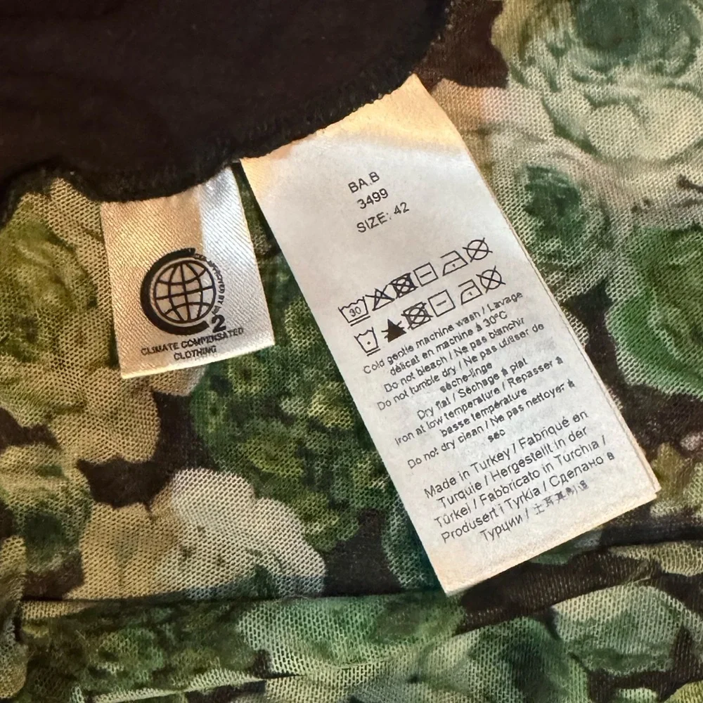 GANNI Floral Sheer Turtleneck Top Size 42 (Medium) Green Rose Mesh Stretch - Picture 4 of 6